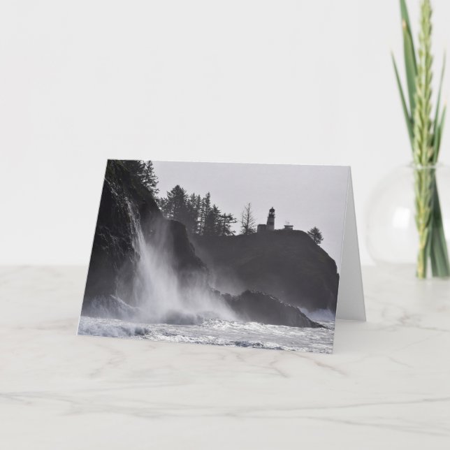 Huge Waves Flow off Cliffs at Cape Disappointment Card (Front)