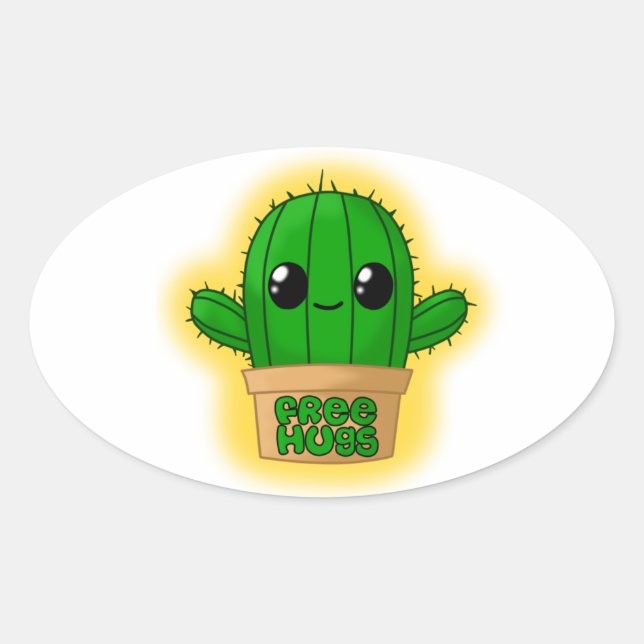 Huggable Cactus Oval Sticker (Front)