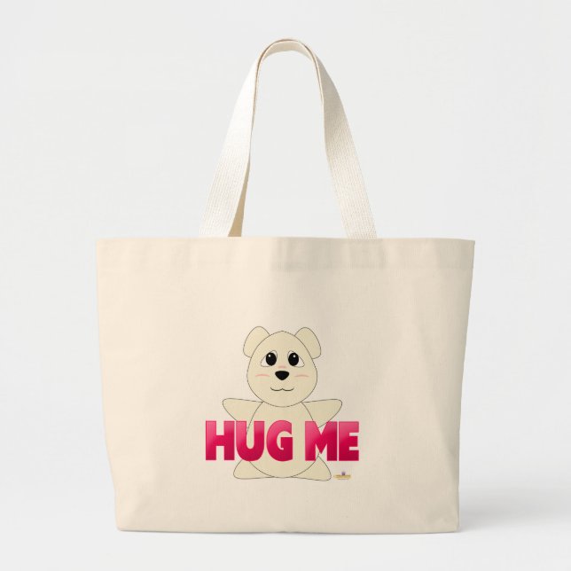 Huggable Polar Bear Pink Hug Me Large Tote Bag (Front)