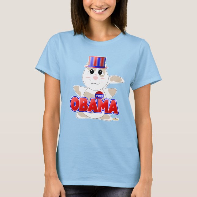 Huggable Voting Tan Cat Red Obama T-Shirt (Front)