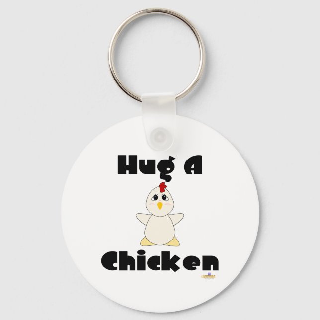 Huggable White Chicken Hug A Chicken Key Ring (Front)