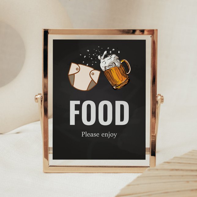 Huggies and Chuggies Baby Shower Food Poster (Beer And Diaper Baby is Brewing Baby Shower Food Sign)