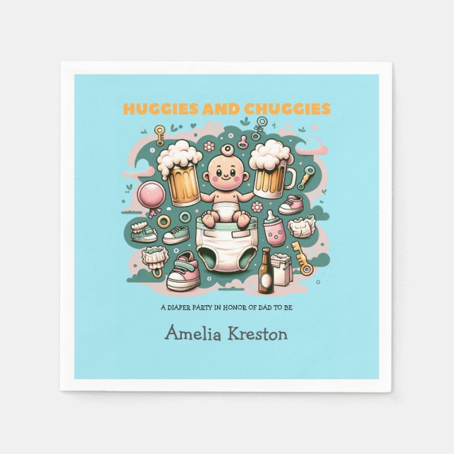 Huggies and Chuggies Cheers to Fatherhood Napkin (Front)