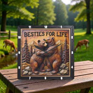Hugging Bears Mountain Pine Square Wall Clock