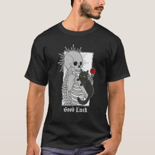 Hugging Cat Flowers Skeleton Black Cat T-Shirt