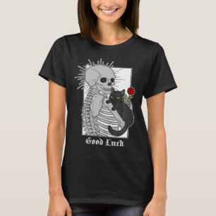 Hugging Cat Flowers Skeleton Black Cat T-Shirt