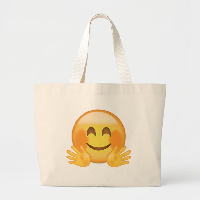 Hugging Face Emoji Large Tote Bag (Front)
