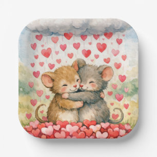 Hugging Mice Under a Cloud of Hearts Paper Plate