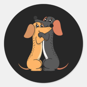Hugging Puppy Dachshund Lover Weiner Dog Couple Lo Classic Round Sticker