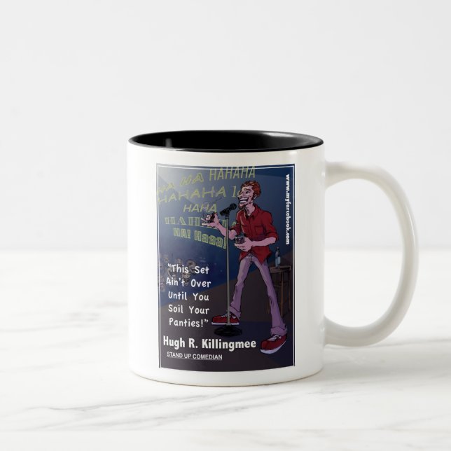 Hugh R. Killingmee- myFarcebook.com Stand-Up Comed Two-Tone Coffee Mug (Right)
