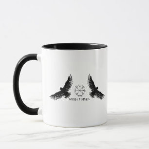 Hugin & Munin Vegvisir Odins Raben black Mug