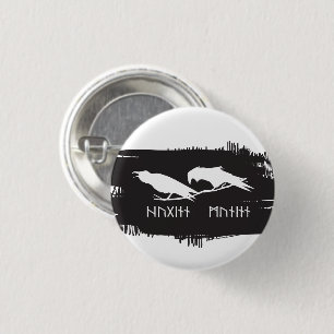Huginn and Muninn Viking Ravens Ink Design 3 Cm Round Badge