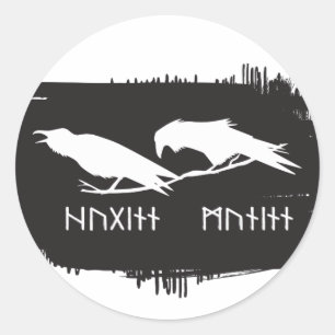 Huginn and Muninn Viking Ravens Ink Design Classic Round Sticker