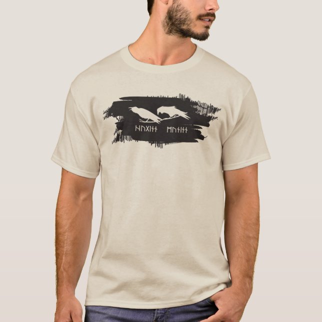 Huginn and Muninn Viking Ravens Ink Design T-Shirt (Front)