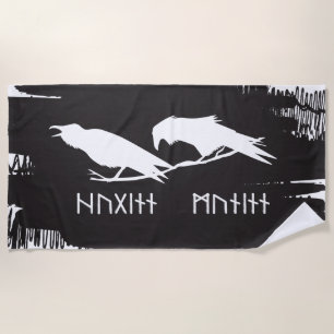Huginn and Muninn Viking Ravens Norse Ink Beach Towel