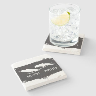 Huginn and Muninn Viking Ravens Norse Ink Stone Coaster