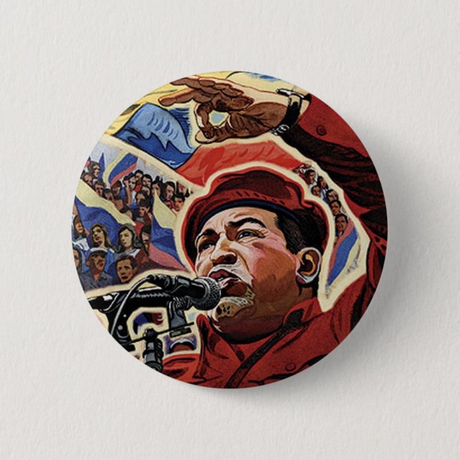 Hugo Chavez - Cartoon Revolution style 6 Cm Round Badge (Front)