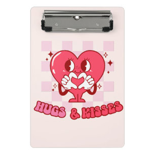 "Hugs and Kisses"   Cute & Loving Pink Heart Mini Clipboard