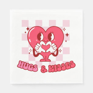 "Hugs and Kisses"   Cute & Loving Pink Heart Napkin