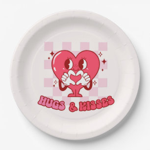 "Hugs and Kisses" Cute & Loving Pink Heart Paper Plate