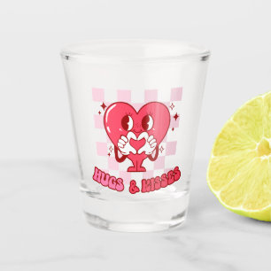 "Hugs and Kisses" Cute & Loving Pink Heart Shot Glass