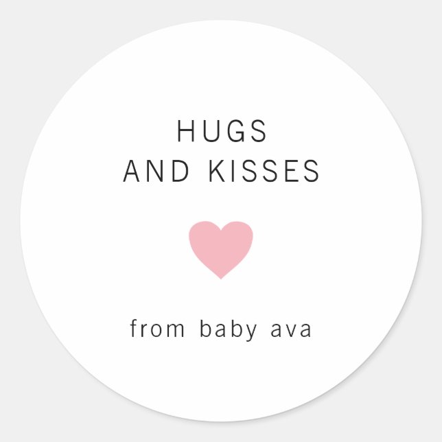 Hugs and Kisses Cute Pink Heart Girl Baby Shower Classic Round Sticker (Front)