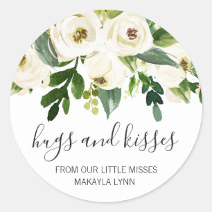 Hugs and Kisses Elegant Floral Girl Baby Shower Classic Round Sticker