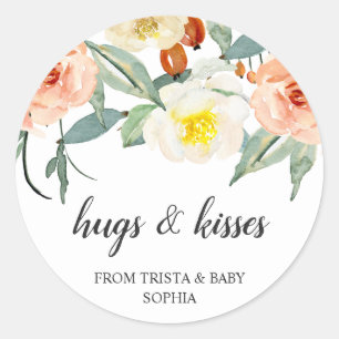 Hugs and Kisses Floral Girl Baby Shower Favor Classic Round Sticker