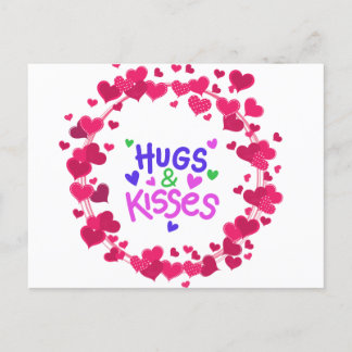 Hugs and kisses for valentine postcard