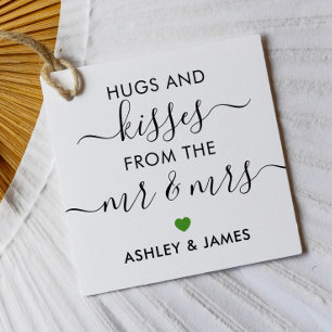 Hugs and Kisses from the Mr and Mrs Tag, Green Favour Tags