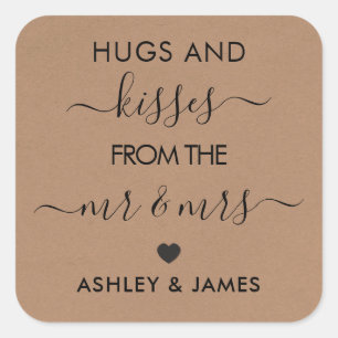 Hugs and Kisses from the Mr and Mrs Tag, Kraft Square Sticker