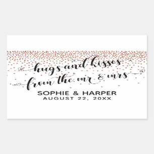 Hugs and Kisses from the Mr & Mrs Copper Confetti Rectangular Sticker
