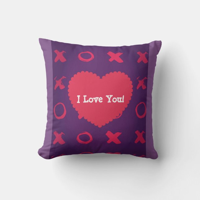Hugs and Kisses Iove you heart throw pillow (Front)