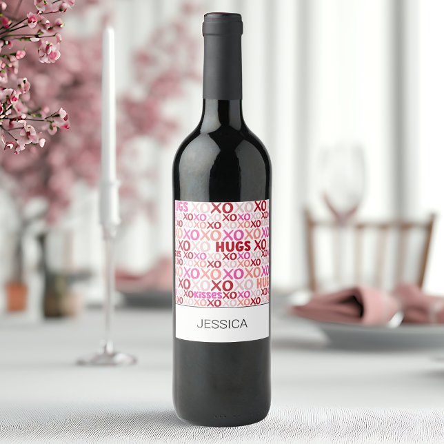 Hugs and Kisses Pink Red Galentine XOXO Girlfriend Wine Label (Hugs and Kisses Pink Red Galentine XOXO Girlfriend Wine Label)