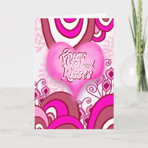 Hugs and Kisses Retro Heart Love You So Card