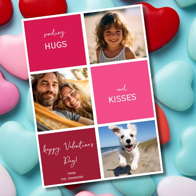 Hugs and kisses three photos Valentine's day Holiday Card (Creator Uploaded)