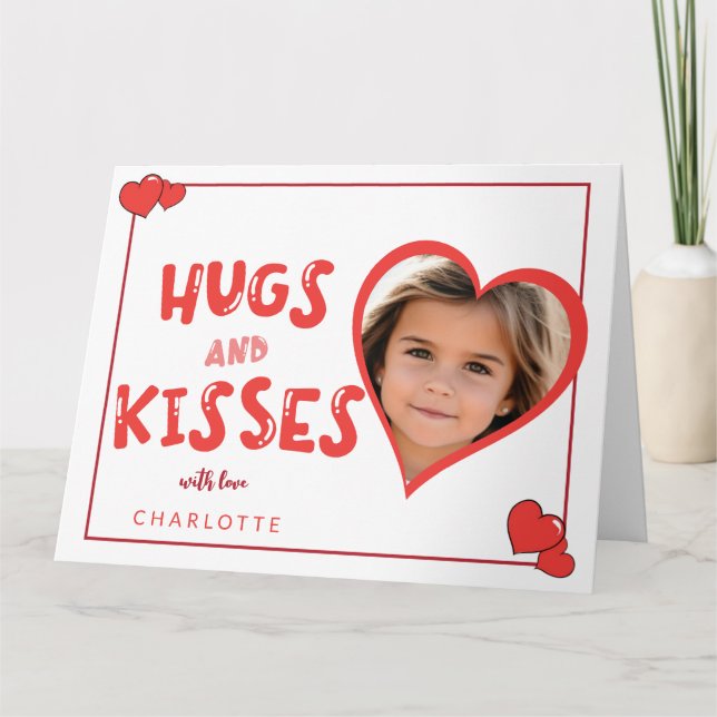 Hugs And  Kisses Valentine's Day Custom Photo Card (Front)