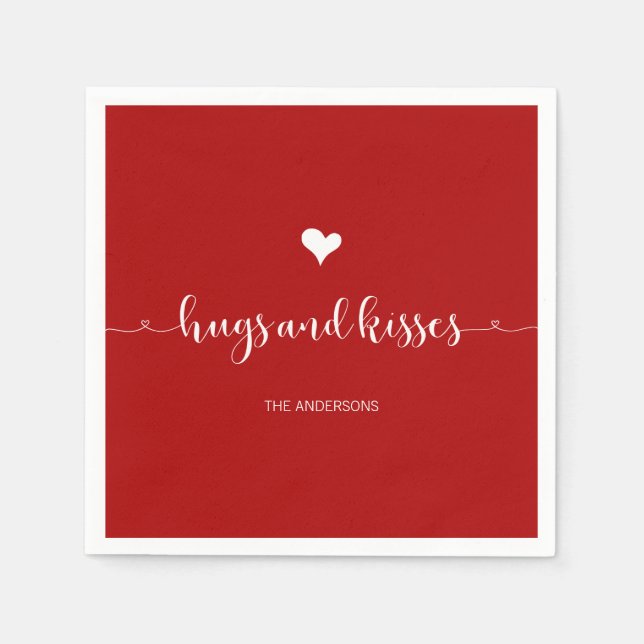 Hugs and Kisses Valentine's Day Paper Napkins (Front)