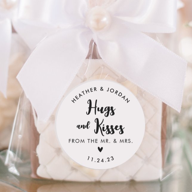 Hugs and Kisses Wedding Chocolate Favours Classic Round Sticker
