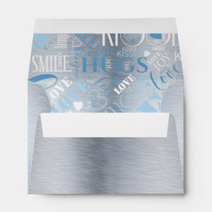 Hugs and Kisses Word Cloud Blue ID286 Envelope