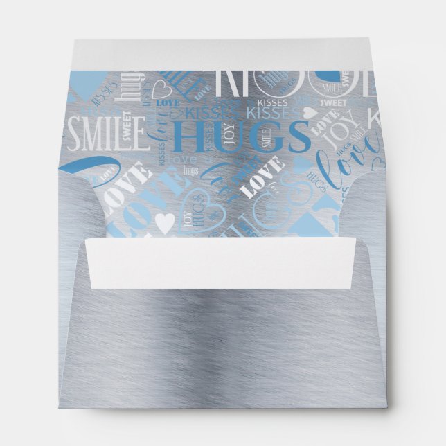Hugs and Kisses Word Cloud Blue ID286 Envelope (Back (Bottom))