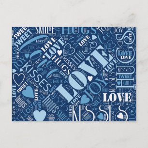 Hugs and Kisses Word Cloud Blue ID286 Postcard