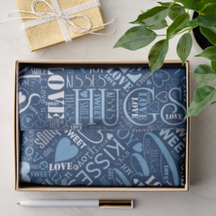Hugs and Kisses Word Cloud Blue ID286 Tissue Paper
