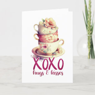 Hugs And Kisses XOXO Floral Coffee Cups Card