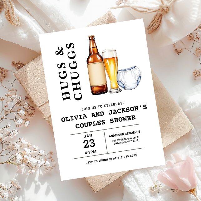 Hugs & Chuggs Beers Diapers Couples Baby Shower Invitation (Creator Uploaded)