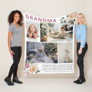'Hugs for Grandma' Floral Photo Collage Fleece Blanket