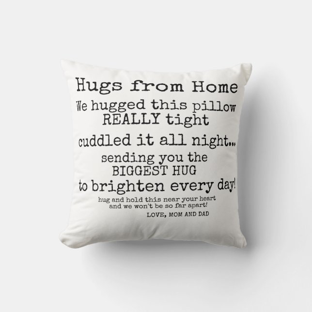 Hugs From Home Pillow, Dorm Decor, Going Away   Cushion (Front)