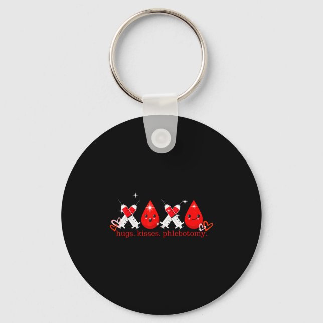 Hugs Kiss Phlebotomy Valentines Phlebotomist Lab T Key Ring (Front)