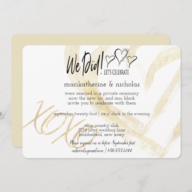 Hugs, Kisses and Hearts After Wedding Party Invitation (Front/Back)