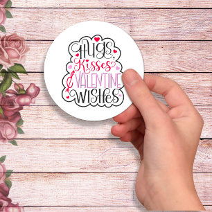 Hugs, kisses and Valentine Wishes, Hearts, Love 2 Classic Round Sticker